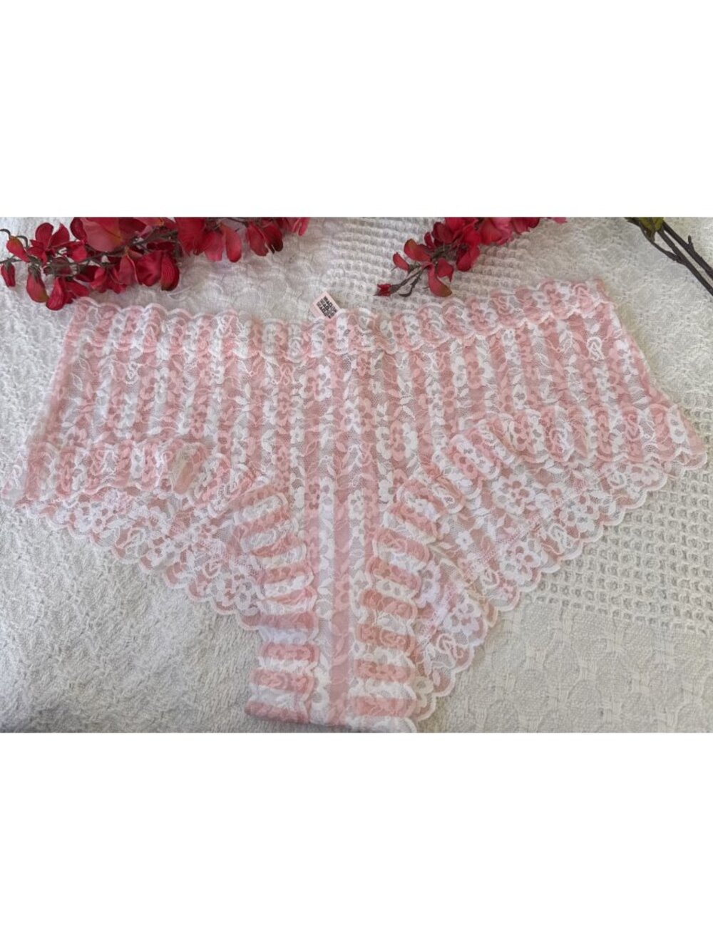 VICTORIA'S SECRET XL PINK WHITE STRIPE LACE CHEEKY PANTIES NWT